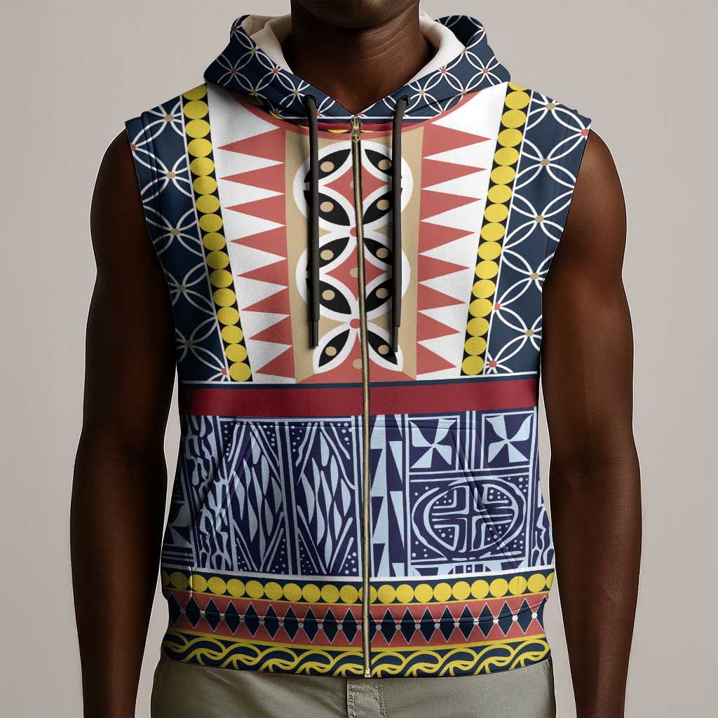 Toghu Bamenda Sleeveless Zip Hoodie Cameroon Traditional Pattern - African Pride