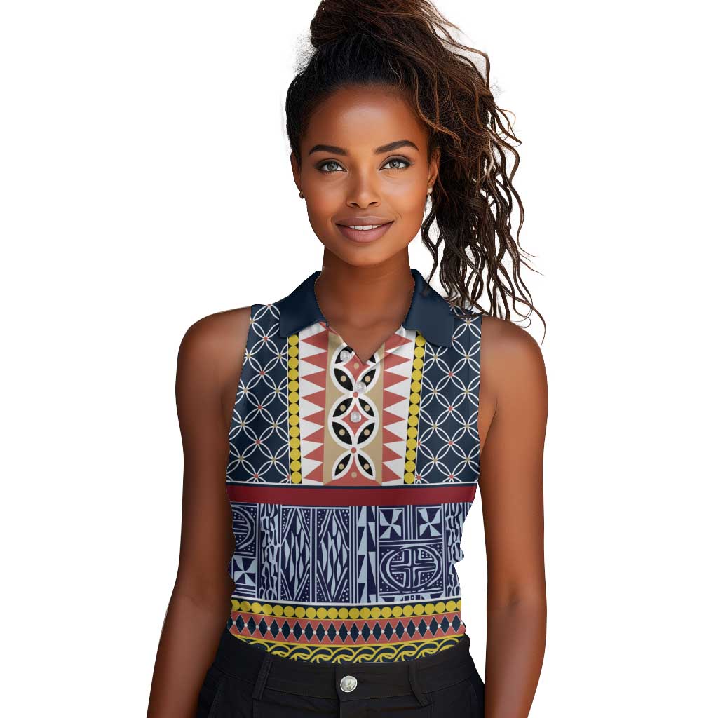 Toghu Bamenda Women Sleeveless Polo Shirt Cameroon Traditional Pattern