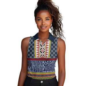 Toghu Bamenda Women Sleeveless Polo Shirt Cameroon Traditional Pattern