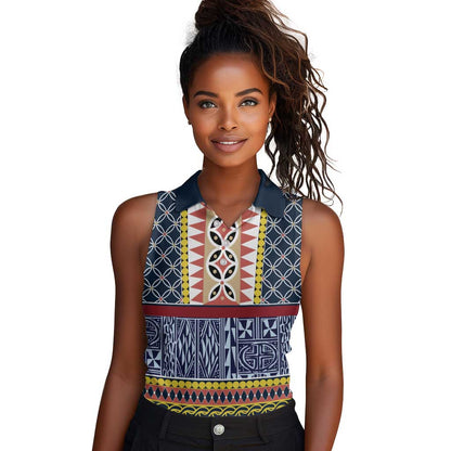 Toghu Bamenda Women Sleeveless Polo Shirt Cameroon Traditional Pattern