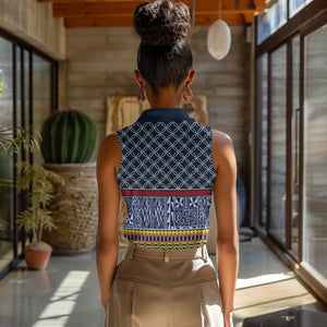 Toghu Bamenda Women Sleeveless Polo Shirt Cameroon Traditional Pattern