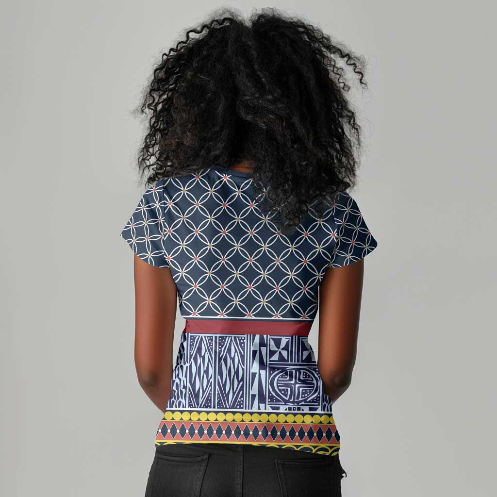 Toghu Bamenda Women V-Neck T-Shirt Cameroon Traditional Pattern
