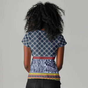 Toghu Bamenda Women V-Neck T-Shirt Cameroon Traditional Pattern