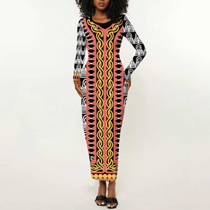 Cameroon Long Sleeve Bodycon Dress Toghu Traditional Pattern LT15