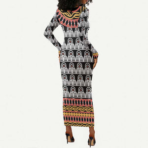 Cameroon Long Sleeve Bodycon Dress Toghu Traditional Pattern LT15