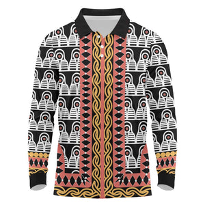 Cameroon Long Sleeve Polo Shirt Toghu Traditional Pattern