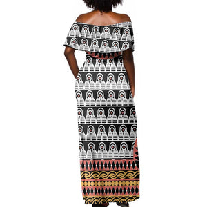 Cameroon Off Shoulder Maxi Dress Toghu Traditional Pattern