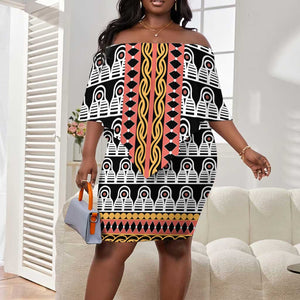 Cameroon Off Shoulder Short Dress Toghu Traditional Pattern