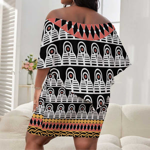 Cameroon Off Shoulder Short Dress Toghu Traditional Pattern