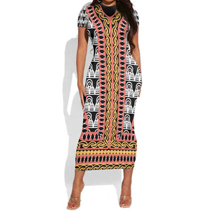 Cameroon Short Sleeve Bodycon Dress Toghu Traditional Pattern LT15