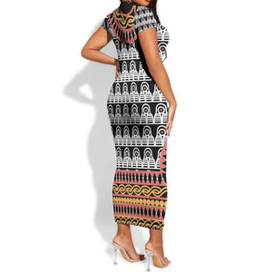 Cameroon Short Sleeve Bodycon Dress Toghu Traditional Pattern LT15
