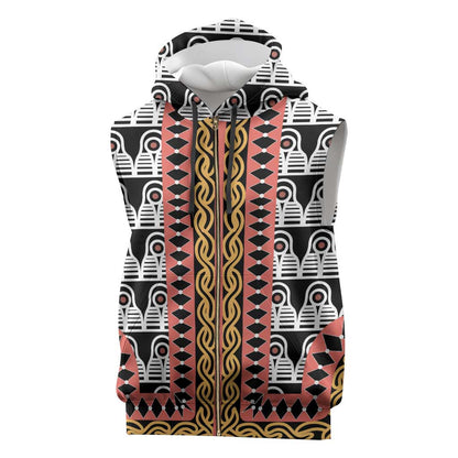 Cameroon Sleeveless Zip Hoodie Toghu Traditional Pattern - African Pride