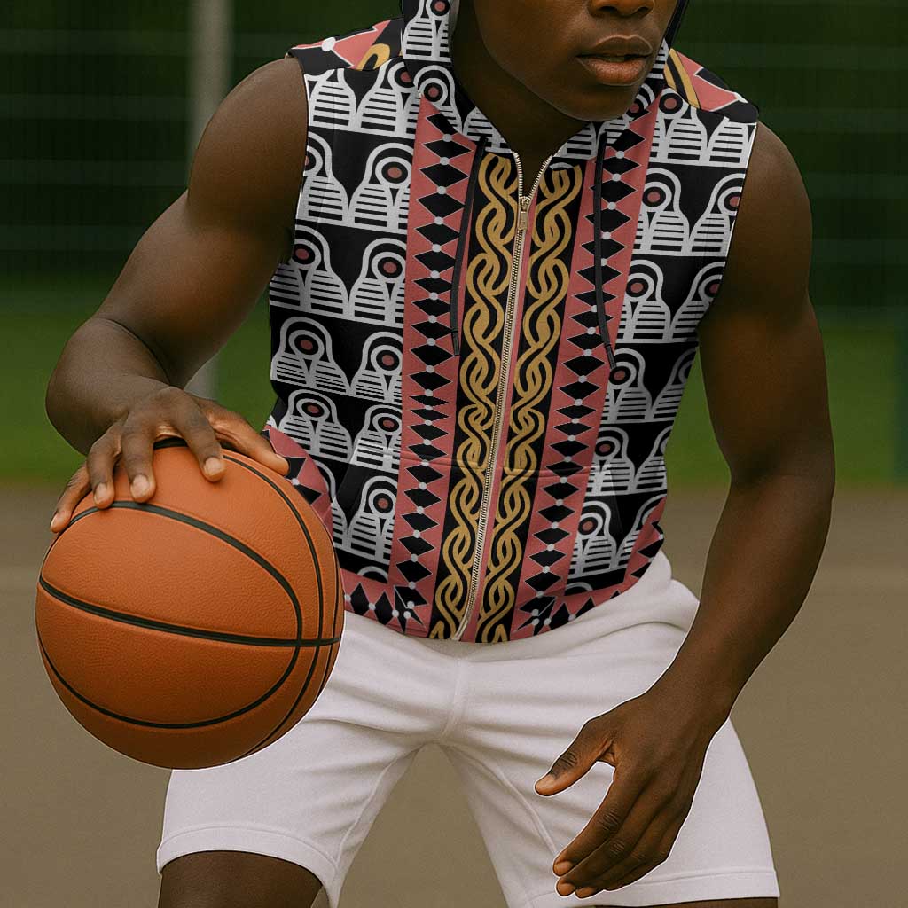 Cameroon Sleeveless Zip Hoodie Toghu Traditional Pattern - African Pride