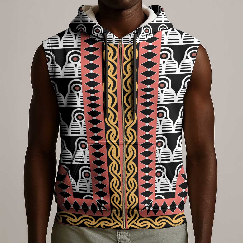 Cameroon Sleeveless Zip Hoodie Toghu Traditional Pattern - African Pride