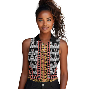 Cameroon Women Sleeveless Polo Shirt Toghu Traditional Pattern