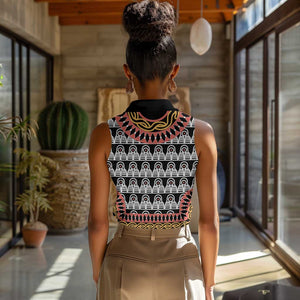Cameroon Women Sleeveless Polo Shirt Toghu Traditional Pattern