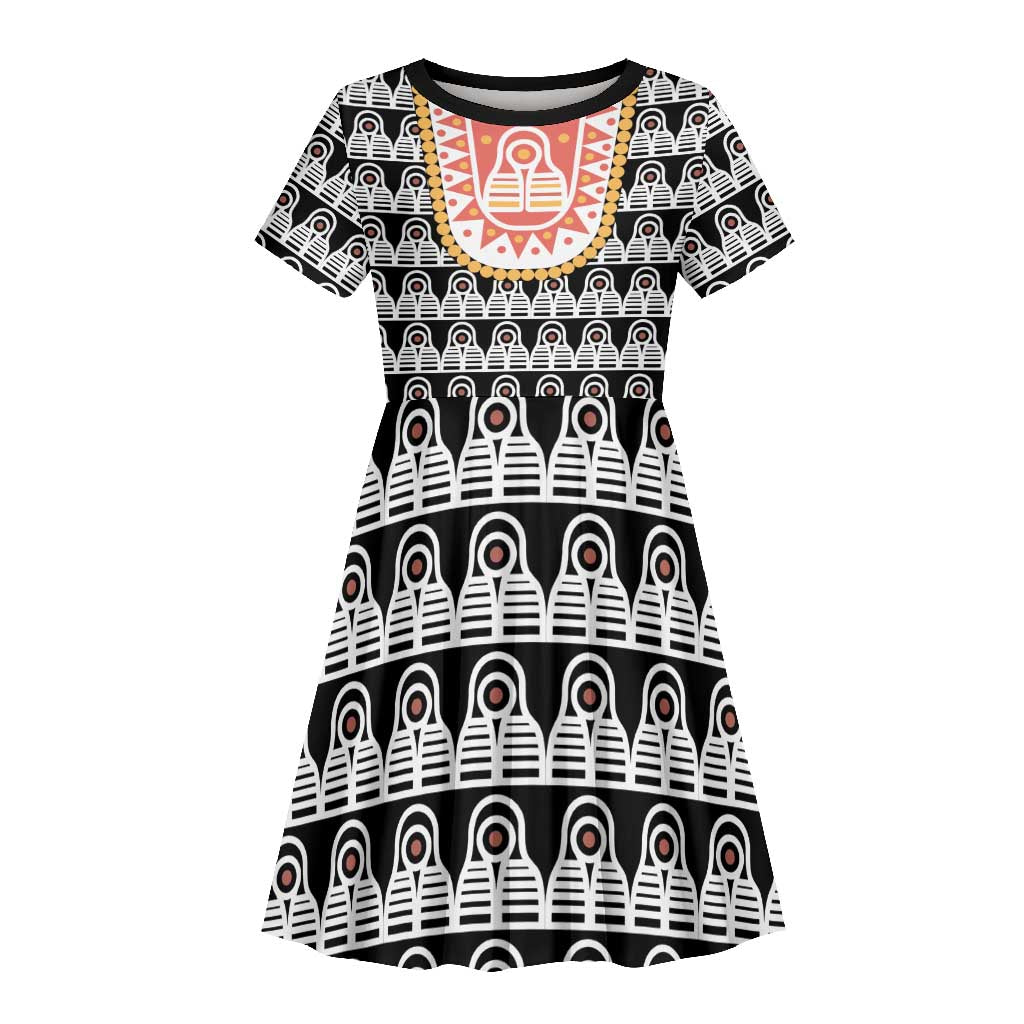 Cameroon Traditional Toghu Pattern Kid Short Sleeve Dress