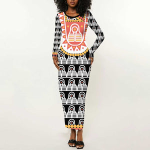 Cameroon Traditional Toghu Pattern Long Sleeve Bodycon Dress LT15