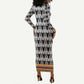 Cameroon Traditional Toghu Pattern Long Sleeve Bodycon Dress LT15
