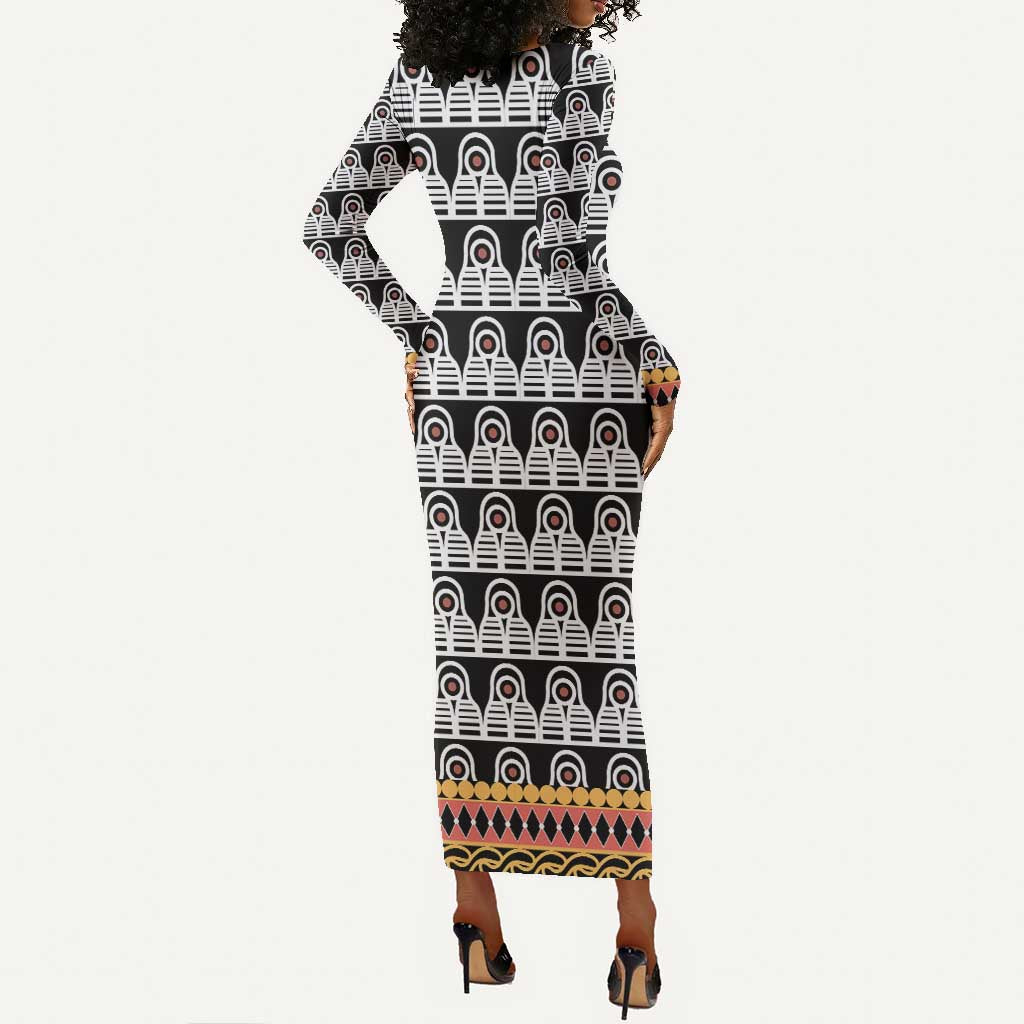 Cameroon Traditional Toghu Pattern Long Sleeve Bodycon Dress LT15