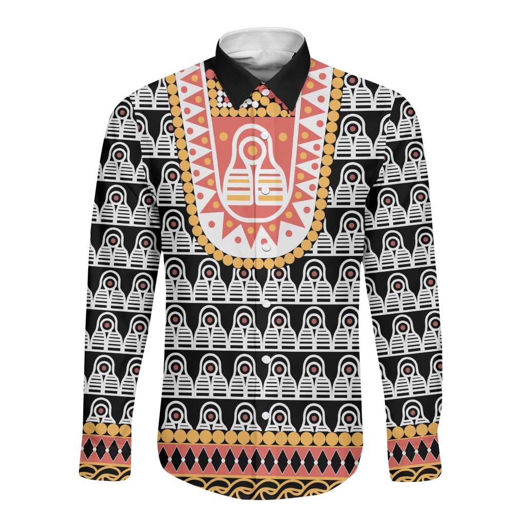 Cameroon Traditional Toghu Pattern Long Sleeve Button Shirt