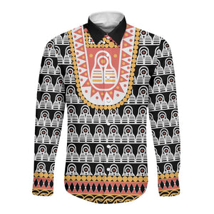 Cameroon Traditional Toghu Pattern Long Sleeve Button Shirt
