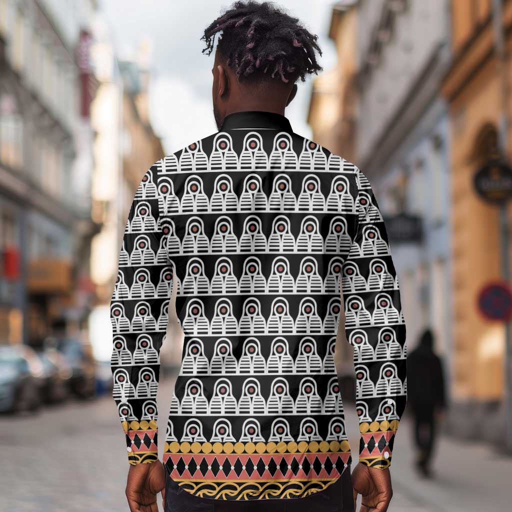 Cameroon Traditional Toghu Pattern Long Sleeve Button Shirt