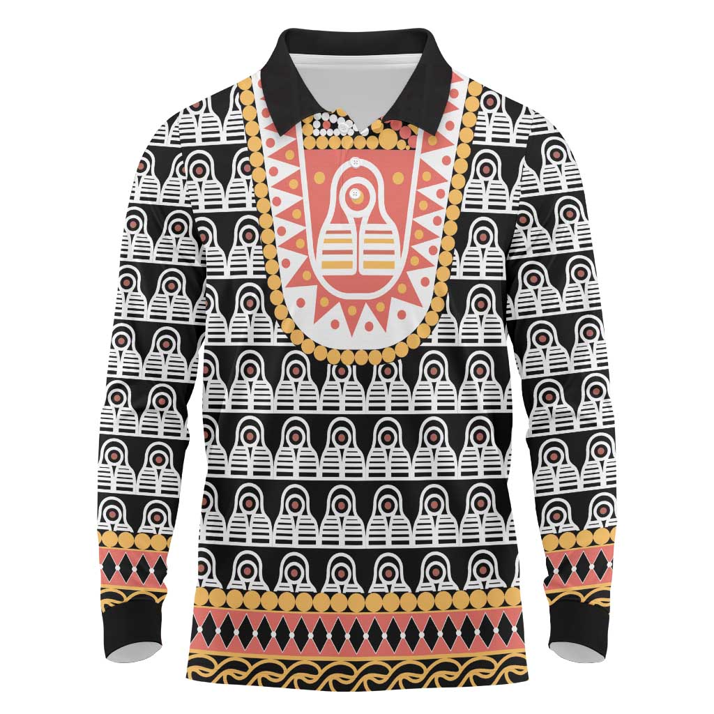 Cameroon Traditional Toghu Pattern Long Sleeve Polo Shirt