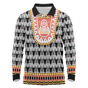 Cameroon Traditional Toghu Pattern Long Sleeve Polo Shirt
