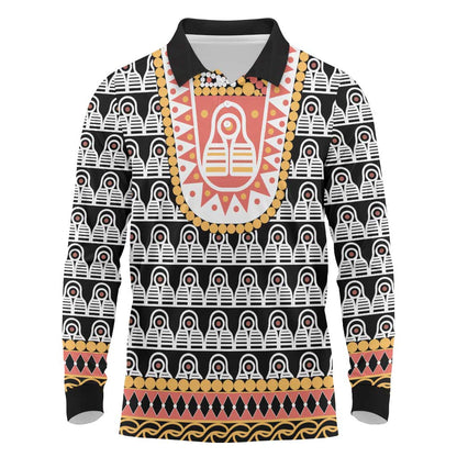 Cameroon Traditional Toghu Pattern Long Sleeve Polo Shirt