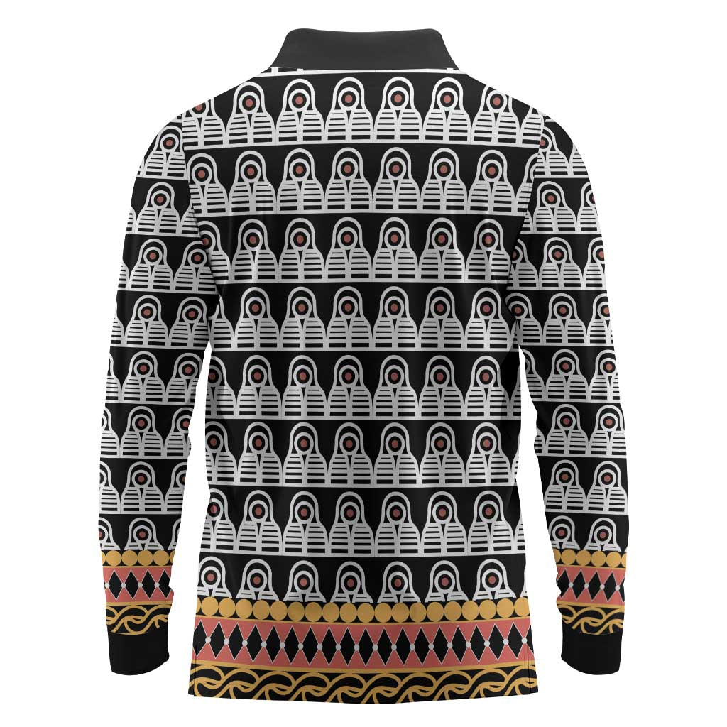 Cameroon Traditional Toghu Pattern Long Sleeve Polo Shirt