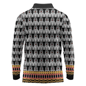 Cameroon Traditional Toghu Pattern Long Sleeve Polo Shirt