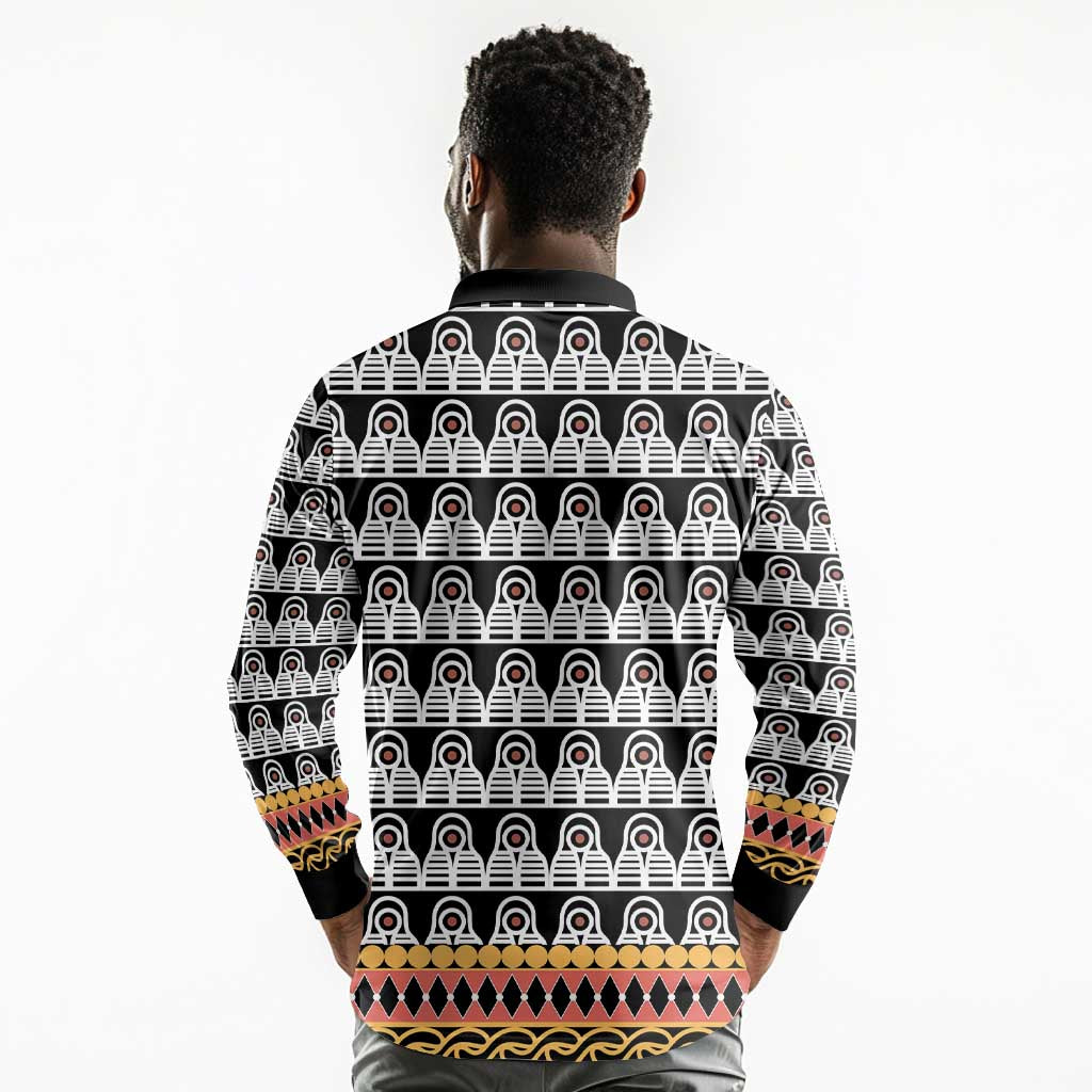 Cameroon Traditional Toghu Pattern Long Sleeve Polo Shirt