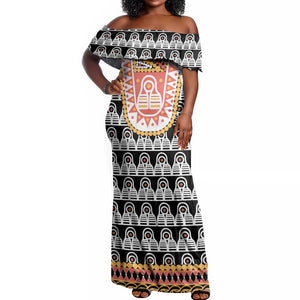 Cameroon Traditional Toghu Pattern Off Shoulder Maxi Dress