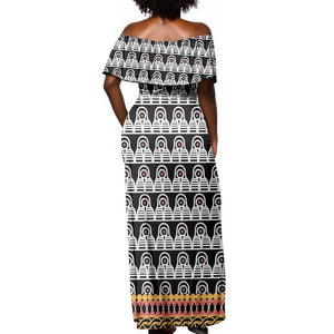 Cameroon Traditional Toghu Pattern Off Shoulder Maxi Dress