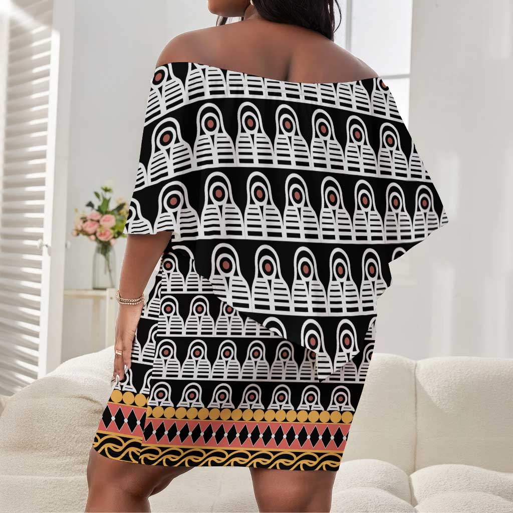 Cameroon Traditional Toghu Pattern Off Shoulder Short Dress