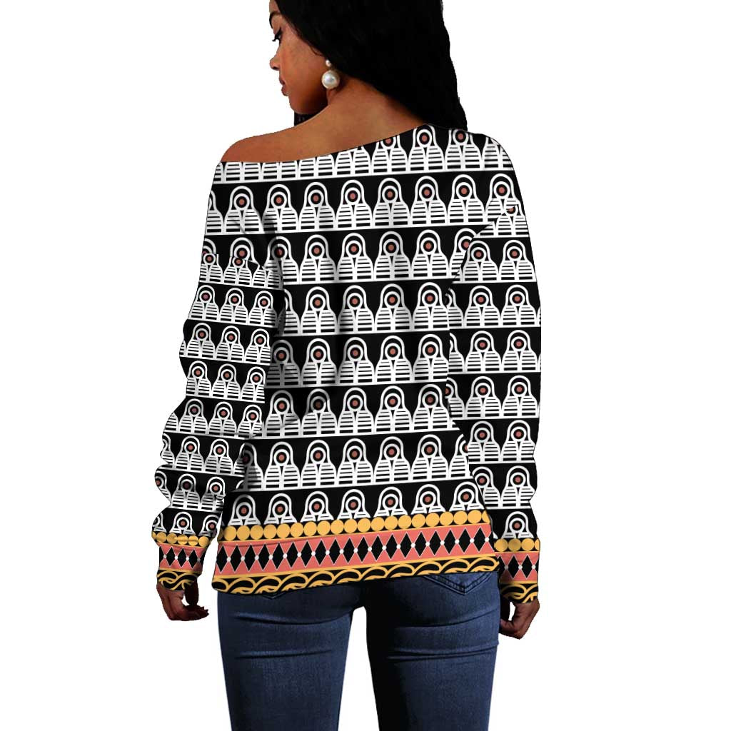 Cameroon Traditional Toghu Pattern Off Shoulder Sweater