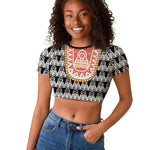 Cameroon Traditional Toghu Pattern Raglan Cropped T shirt