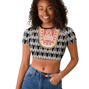 Cameroon Traditional Toghu Pattern Raglan Cropped T shirt