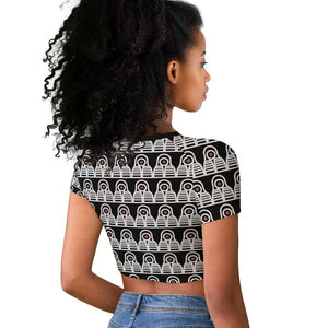 Cameroon Traditional Toghu Pattern Raglan Cropped T shirt