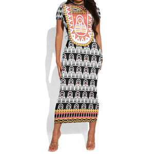 Cameroon Traditional Toghu Pattern Short Sleeve Bodycon Dress LT15