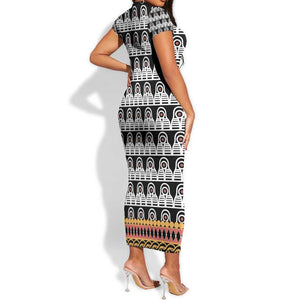 Cameroon Traditional Toghu Pattern Short Sleeve Bodycon Dress LT15