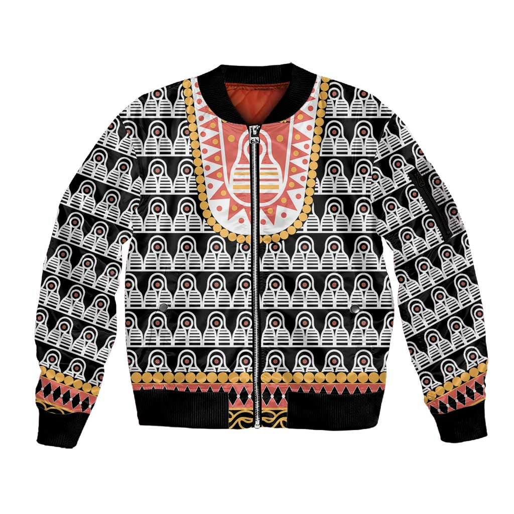 Cameroon Traditional Toghu Pattern Sleeve Zip Bomber Jacket