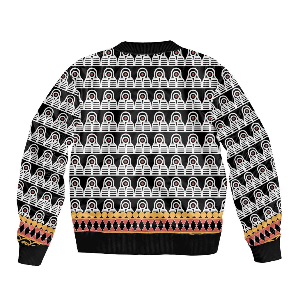 Cameroon Traditional Toghu Pattern Sleeve Zip Bomber Jacket