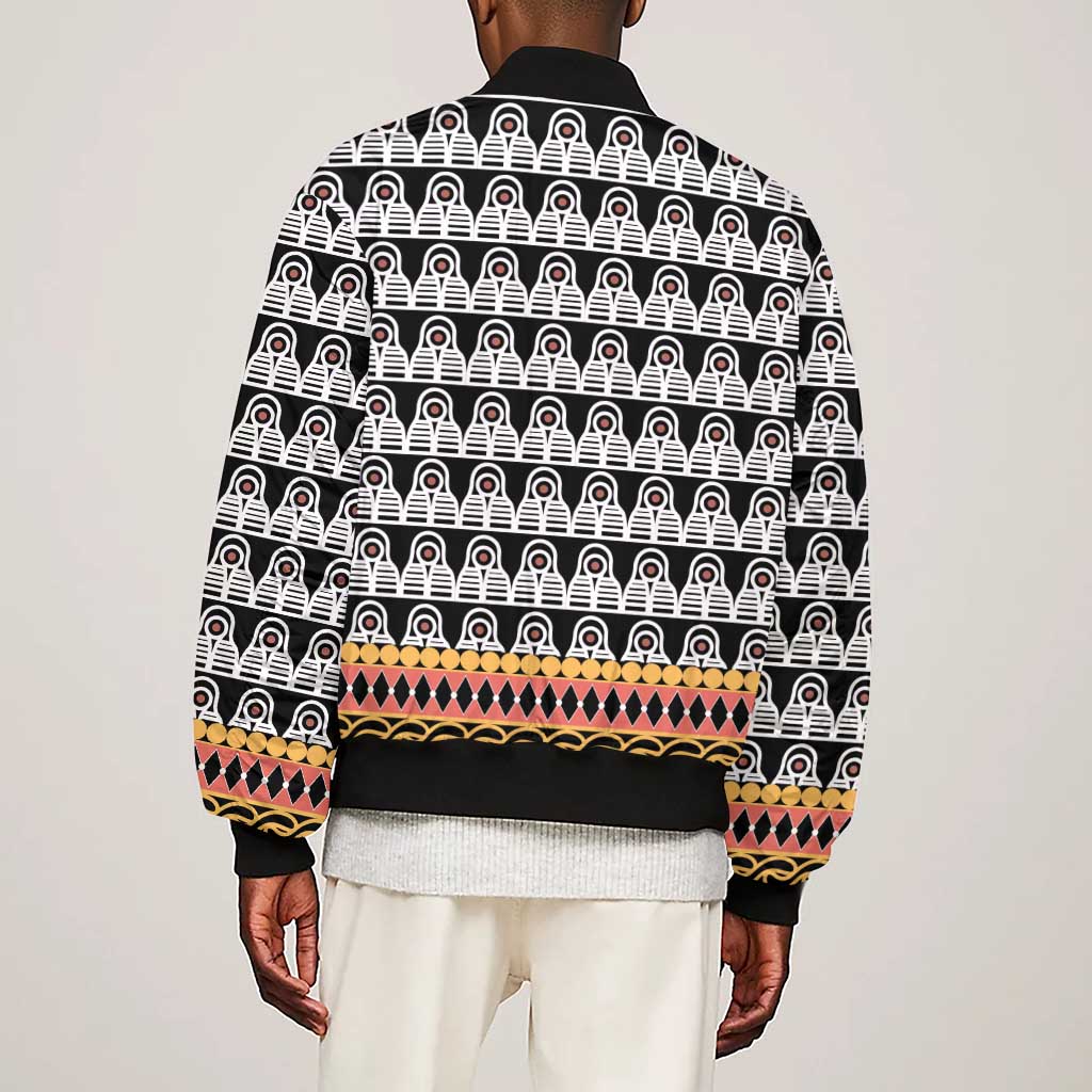 Cameroon Traditional Toghu Pattern Sleeve Zip Bomber Jacket