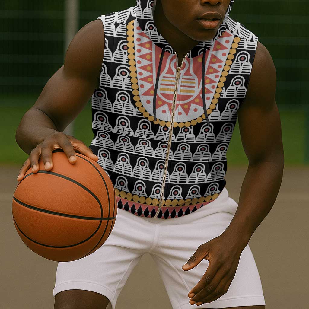 Cameroon Traditional Toghu Pattern Sleeveless Zip Hoodie - African Pride