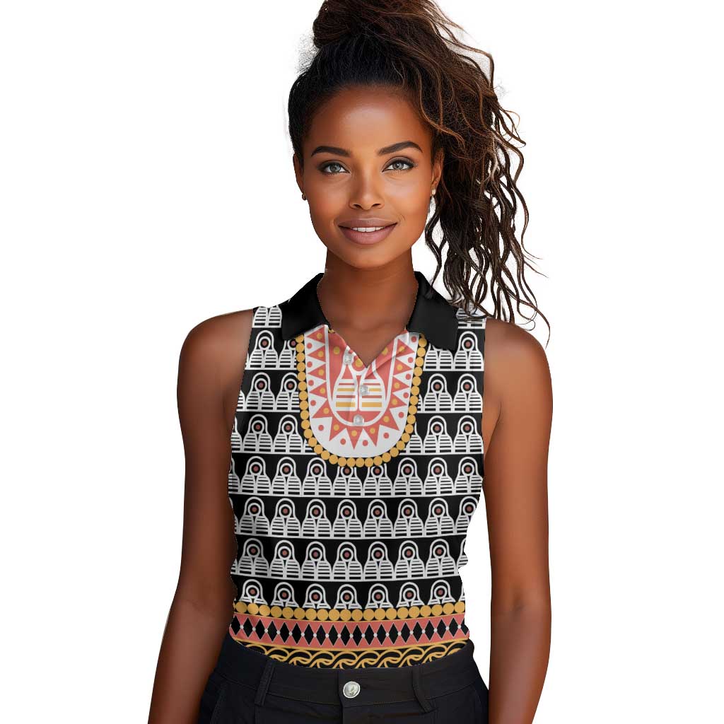 Cameroon Traditional Toghu Pattern Women Sleeveless Polo Shirt