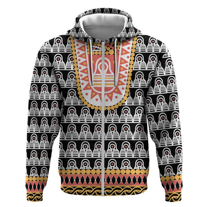 Cameroon Traditional Toghu Pattern Zip Hoodie