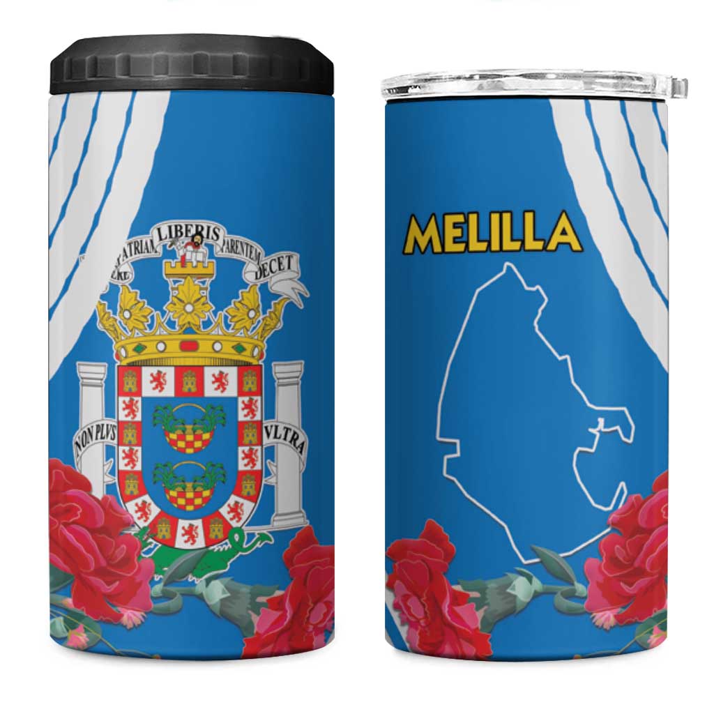 Melilla Spain 4 in 1 Can Cooler Tumbler Coat Of Arms With Map