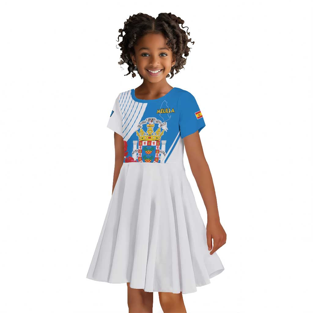 Melilla Spain Kid Short Sleeve Dress Coat Of Arms With Map